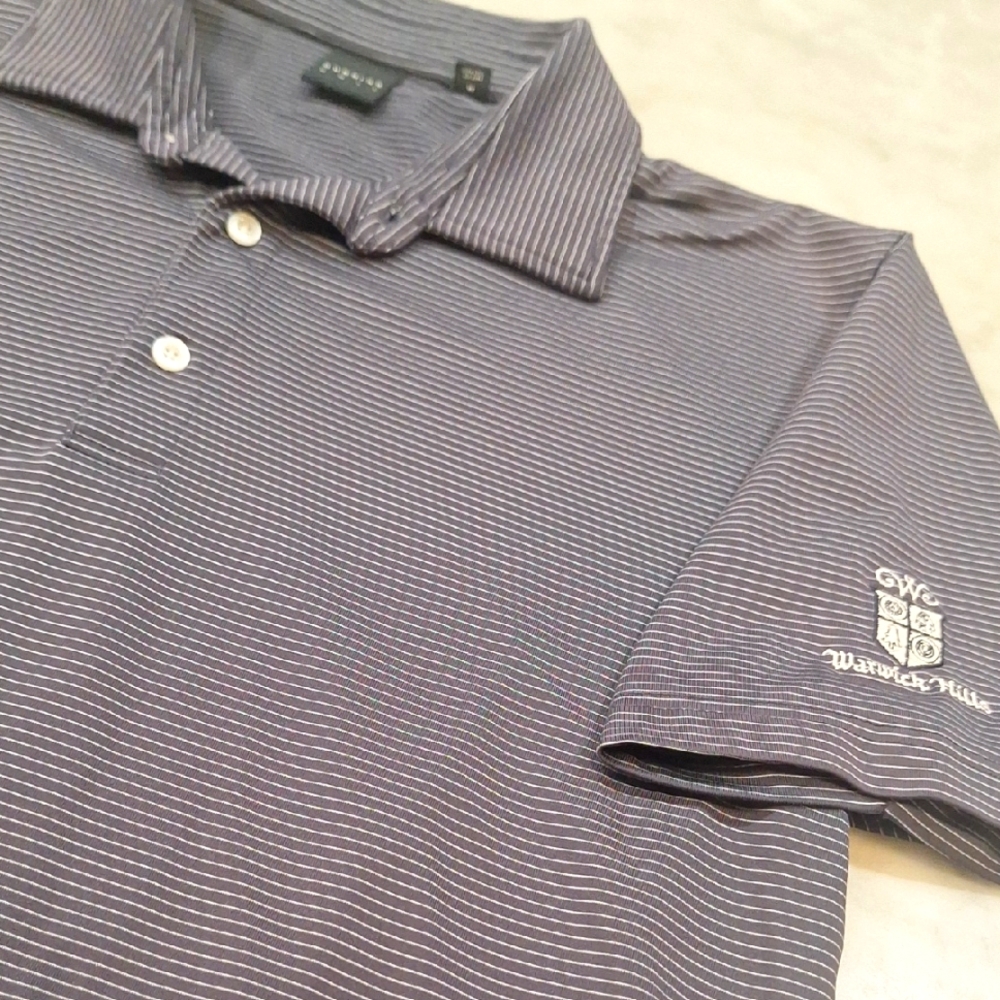 Dunning Golf Men's Striped‎ Performance Polo Golf Shirt Slate Sz M Warwick Hills